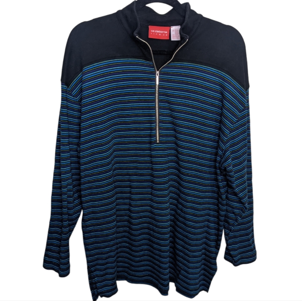 Liz Claiborne Men's Striped Quarter Zip Pullover 🌈 Size L